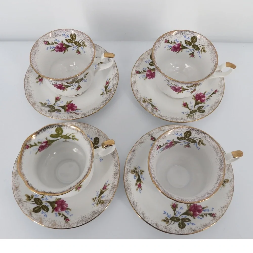 Vintage Chodziez Floral Rose Teacup & Saucer Set Gold Trim Pink Flowers Romantic